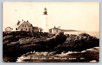 1940s S. Portland ME Portland Head Lighthouse Real Photo Postcard RPPC