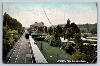 1906 Brookline MA Train Depot Station Postcard