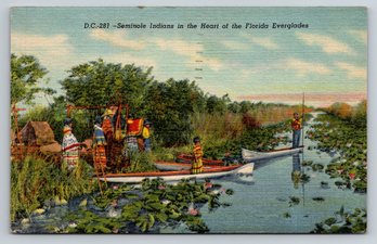 1956 Florida Seminole Native American Indian  Linen Postcard