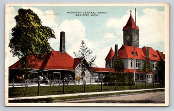 1913 Bay City MI Central Train Depot Postcard