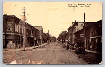 1914 Springville NY Main St Postcard