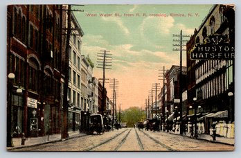 1917 Elmira NY West Water St Postcard - RPO Postmark