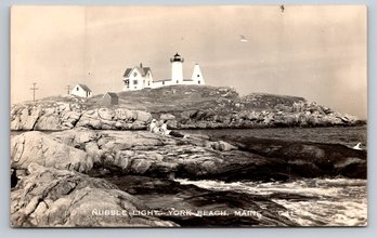 1940s York Beach ME Nubble Lighthouse Real Photo Postcard