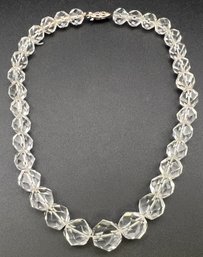 Antique 14KT White Gold Clasp Cut Crystal Graduated Bead Necklace