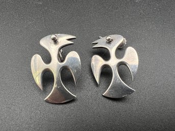 Antique Sterling Silver Native American Thunderbird Screwback Earrings