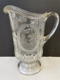 Vintage Spanish American War Pressed Glass Pitcher With Admiral Dewey