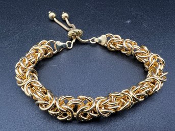 18KT Yellow Gold Over Bronze Byzantine Sliding Adjustable Bracelet Italy