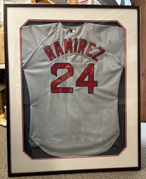 Manny Ramirez Autographed Boston Red Sox Authentic Road Jersey Professionally Framed And Matted 33x44x3