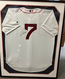 Dom DiMaggio Boston Red Sox #7 Autographed Classic Home Jersey Framed & Matted