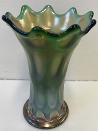 Vintage Green Carnival Glass Vase