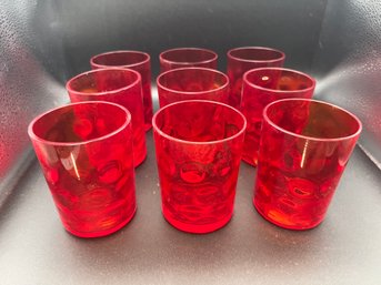 (9) Victorian Era Inverted Thumbprint Handblown Red Glass Tumbler Glasses