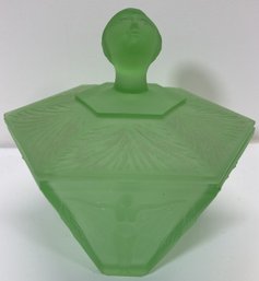 1920s Era Art Deco Uranium Glass Powder Jar