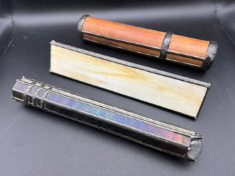 (3) Vintage Leaded Stained Glass And Wood Kaleidoscopes