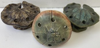 (3) Vintage Pottery Plant Frogs