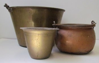 (3) Vintage Brass & Copper Buckets