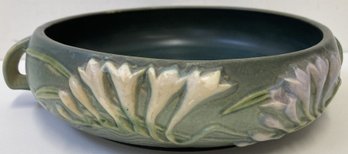 Antique Green Roseville Pottery Freesia Double Handled Bowl 465-8