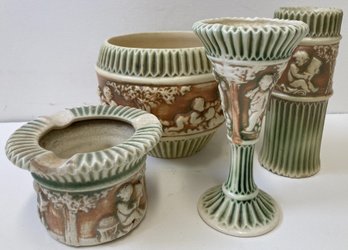 (4) Pieces Of Antique Roseville Pottery With Donatello Pattern