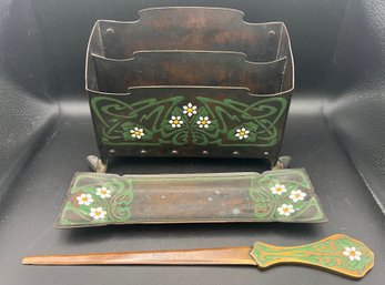 (3) C.1900s The Arts Crafts Shop, Buffalo NY Bronze & Enamel Desk Set