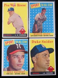(4) 1958 Topps Baseball Hall Of Famer Cards