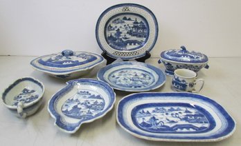 Collection Of Vintage Canton Chinese Export Blue & White China