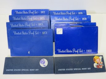 (10) United States Mint And Proof Sets W/ 40 Silver Half Dollars