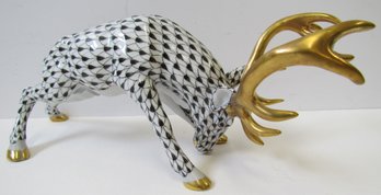 HEREND Porcelain ELK Figurine With Black Fishnet #15592