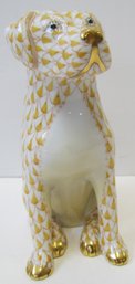 HEREND First Edition Porcelain YELLOW LAB Dog Figurine With Gold Fishnet #15567