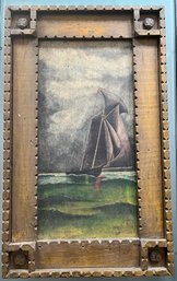 Arts & Crafts Tramp Art Wood Carved Oil On Wood Board Painting