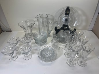 (31) Early 1900's Heisey Glass 'H' Priscilla Stemware & Plates Luncheon Lot