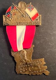 1936 Shreveport LA - Civil War 41st National Sons Of Confederate Veterans Convention Badge