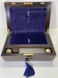 Antique Wooden Lap Desk With Original Glass Inkwells