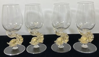 (4) MURANO Wine Glasses With Colored Fish Stems