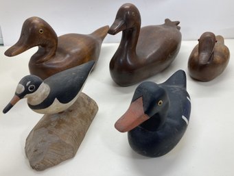 (5) Wooden Duck Decoys By WALT POLLOCK