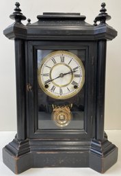 Vintage Mantle Clock With Black Wooden Case