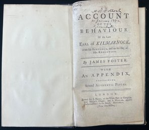 1846 An Account Of The Behaviour Of The Late Earl Of Kilmarnock Execution Book