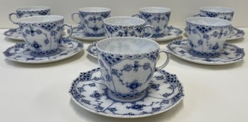 (8) Vintage ROYAL COPENHAGEN Teacups & Saucers