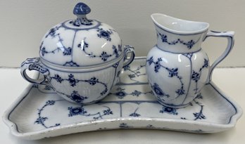 ROYAL COPENHAGEN Sugar Bowl & Creamer Set With Tray