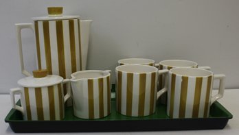 Vintage ROYAL SEALY Rare Gold Stripe Tea/Coffee Set With Tray In Original Box