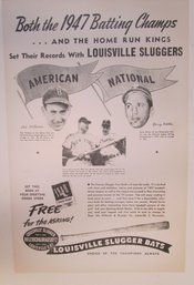 Vintage 1947 LOUISVILLE SLUGGER BASEBALL BAT Advertising Sign With Ted Williams