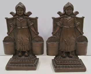 Pair Of Vintage Cast DUTCH GIRL Bookends