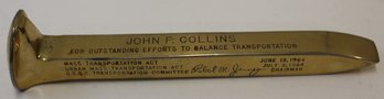 1964 Railroad Spike Award For JOHN COLLINS For Outstanding Efforts To Balance Transportation