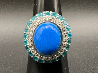 Sterling Silver .925 Blue Moon Turquoise & Topaz NF Ring Sz 8 Weighs .26 TOZ