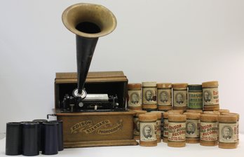 Antique EDISON STANDARD PHONOGRAPH With Many Musical Cylinders