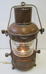 Large Vintage NAUTICAL LANTERN With Copper Body And Original Glass Insert