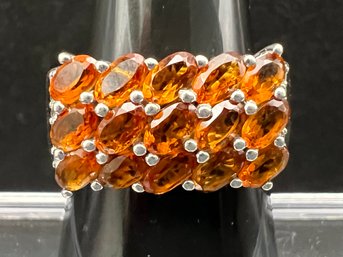 Sterling Silver .925 KHR Multi Row 15 Orange Topaz Ring Sz 10 Weighs .23 TOZ