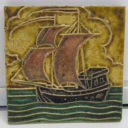 Vintage Ceramic Tile With Ship