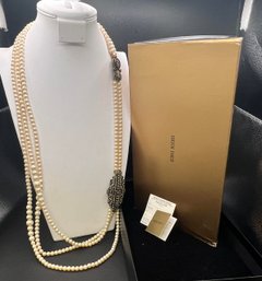 Heidi Daus Art Deco Style Triple Strand Faux Pearl Necklace In Original Box