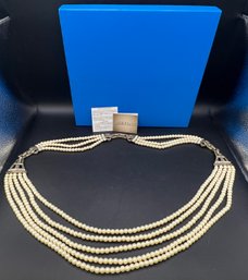 Heidi Daus Art Deco Style 5 Strand Faux Pearl Necklace In Box