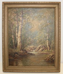 Vintage BIRCH TREE FOREST Oil Painting On Board-Signed