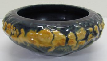 Small Vintage Glazed Bowl With Blue & Yellow Floral Pattern